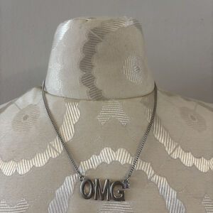 OMG Letter Pendant Necklace Silver Tone